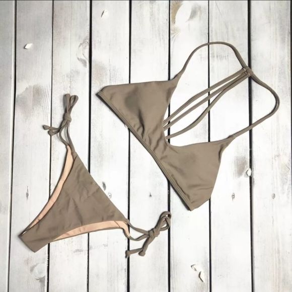 Women Bandage Solid Color Bikini Set Push-Up Bra B - Picture 2 of 3